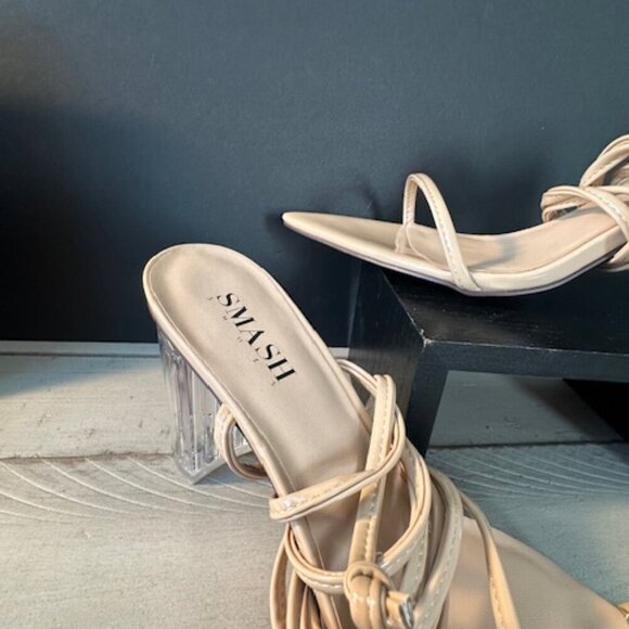 Smash Tabby Pointy Toe Heeled Sandals Wraparound Ankle Straps Nude NEW 11 NWT - Picture 3 of 8